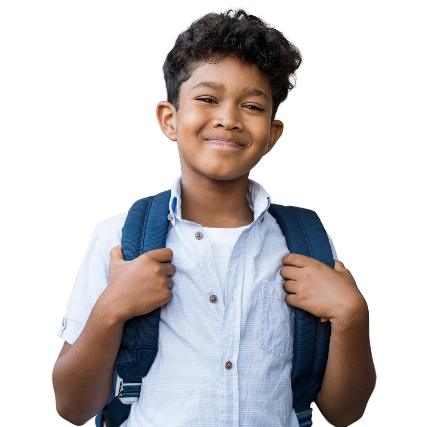 High school student smiling and pointing while engaging in online learning, representing student experience at Falcon View Online Minnesota.